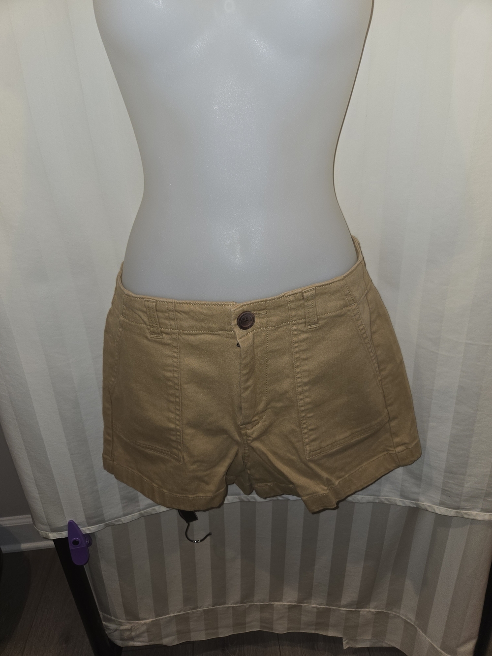 Women's Tan Bermuda Shorts with Front Patch Pockets